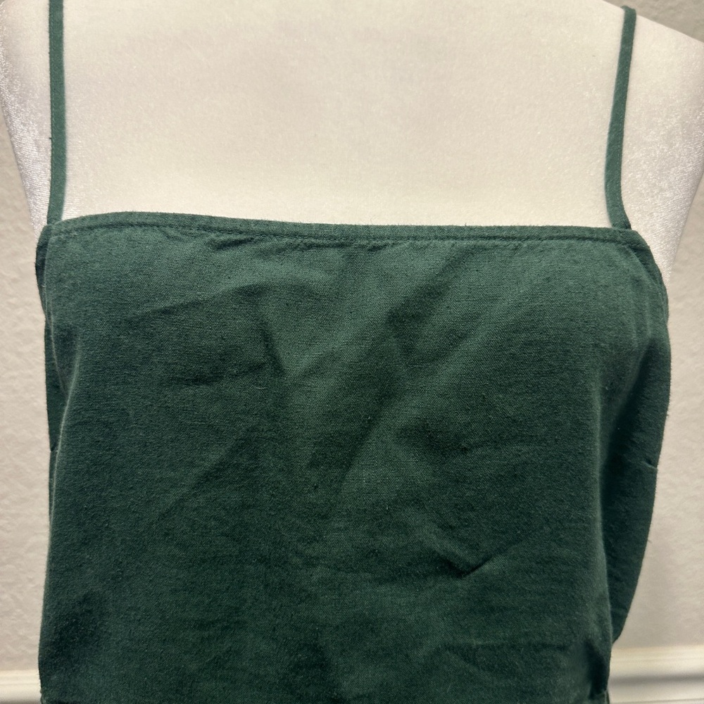 Aerie Linen Cut off side Mini Dress Forest Green Size M - Picture 4 of 6